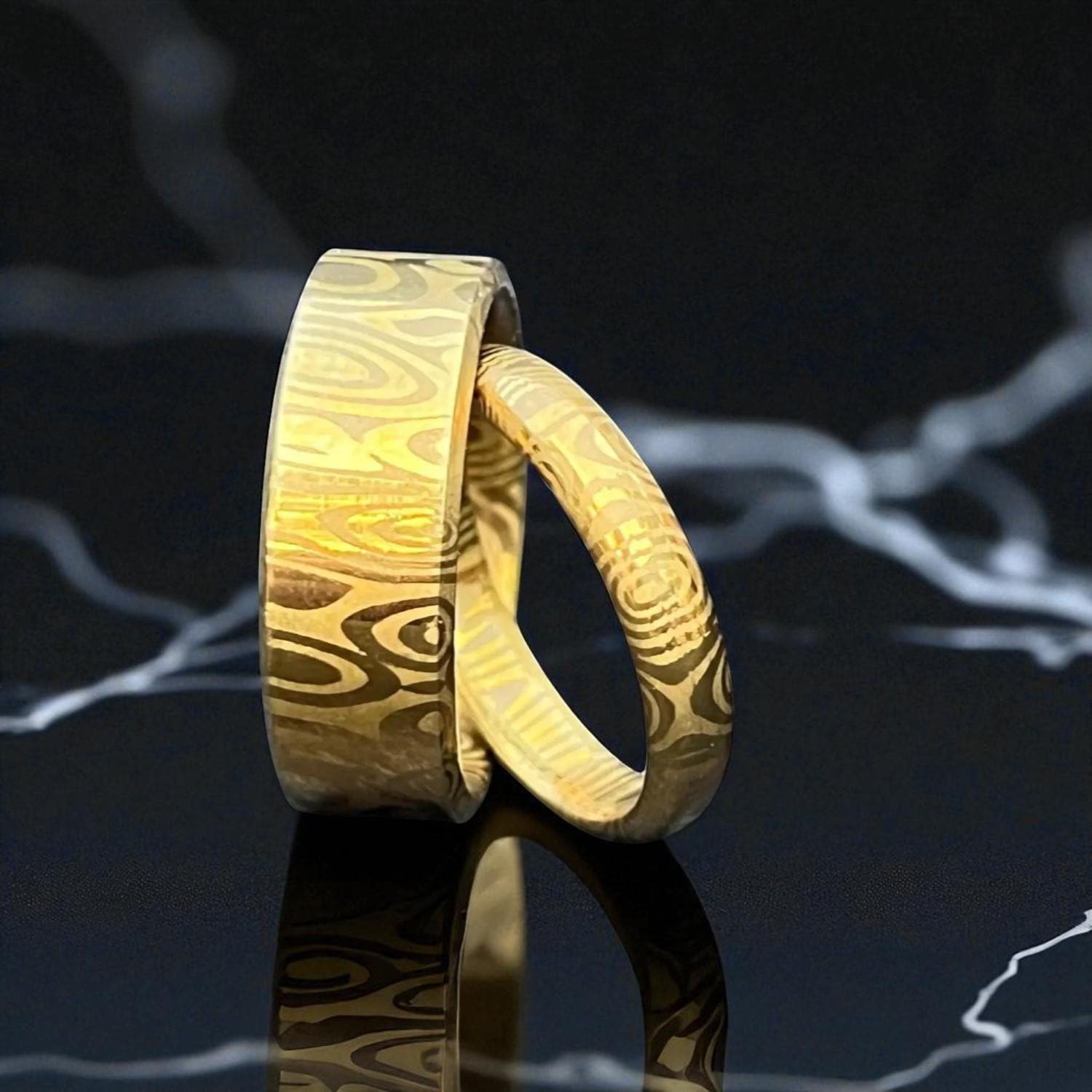 Handmade Damascus Steel Ring: Unique Titanium Wedding Band