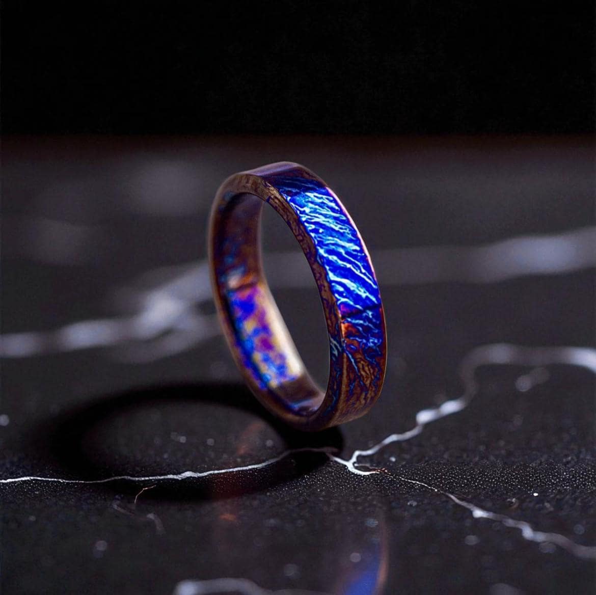 Handmade Flame Titanium Ring – Bold Iridescent Band – Colorful Wedding or Statement Jewelry.
