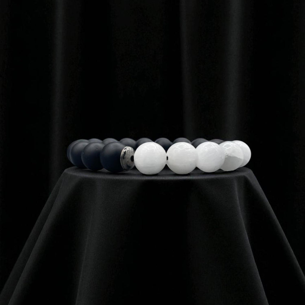 Onyx & Selenite Beaded Bracelet: Mens Healing Jewelry