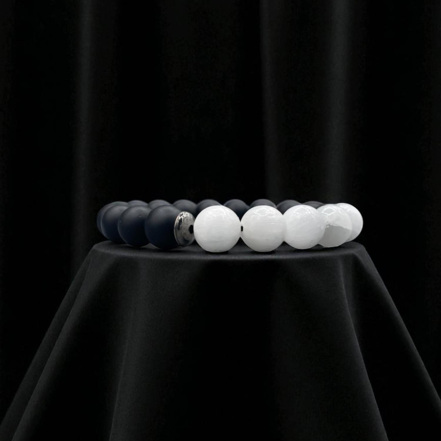 Onyx & Selenite Beaded Bracelet: Mens Healing Jewelry