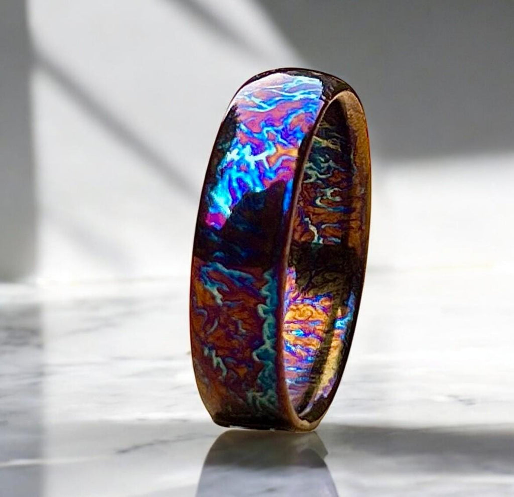Unique Titanium Random Pattern Anniversary Gift For Her Personalized Gift Heat Anodized Handcrafted Titanium Colorful Titanium Ring For Men.