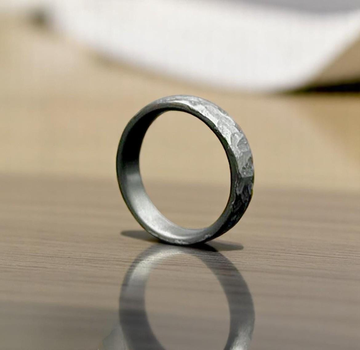 Zirconium Rock Handcraft Ring Hammered Zirconium Black Ring Hammered 5mm Black Ring For Men Personalize Gift Anniversary Gift Wedding Band.