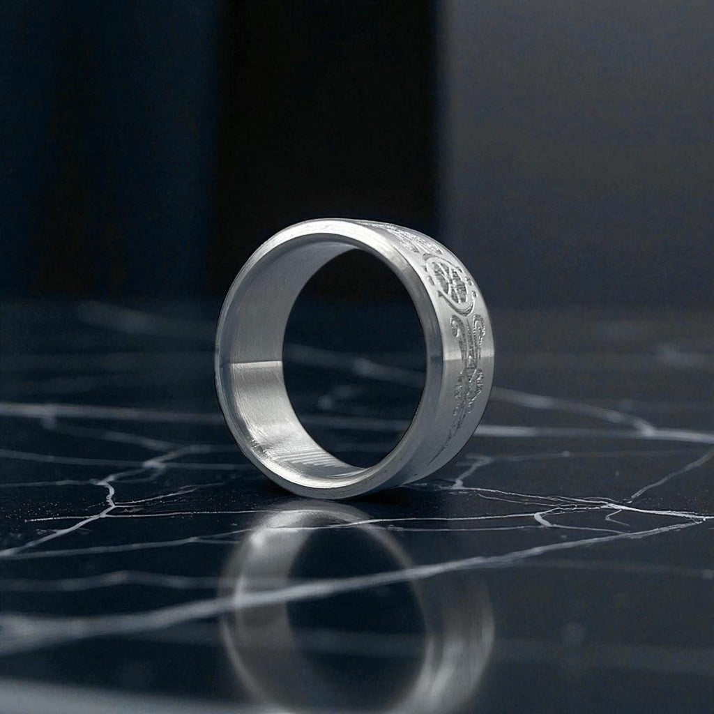 Engraved Titanium Ring – Ornate Vintage Pattern – Handmade Men’s Wedding Band.