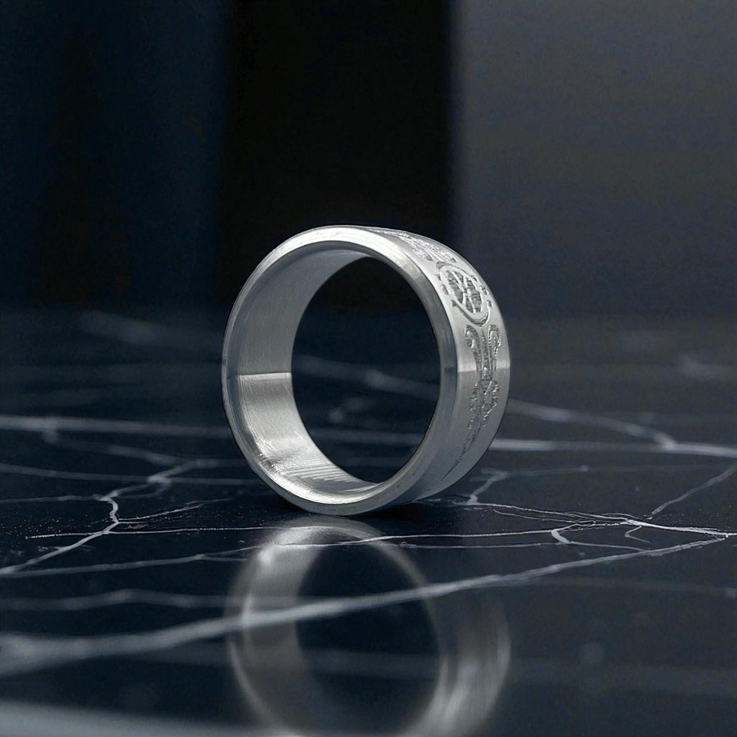Engraved Titanium Ring – Ornate Vintage Pattern – Handmade Men’s Wedding Band.