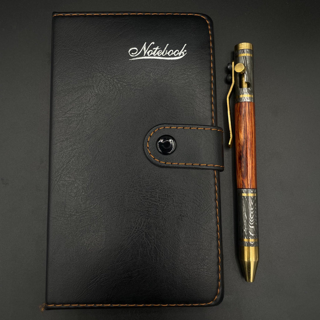 Handmade Damascus Steel & Wood Pen: Brass Accents, Luxury Writing Instrument
