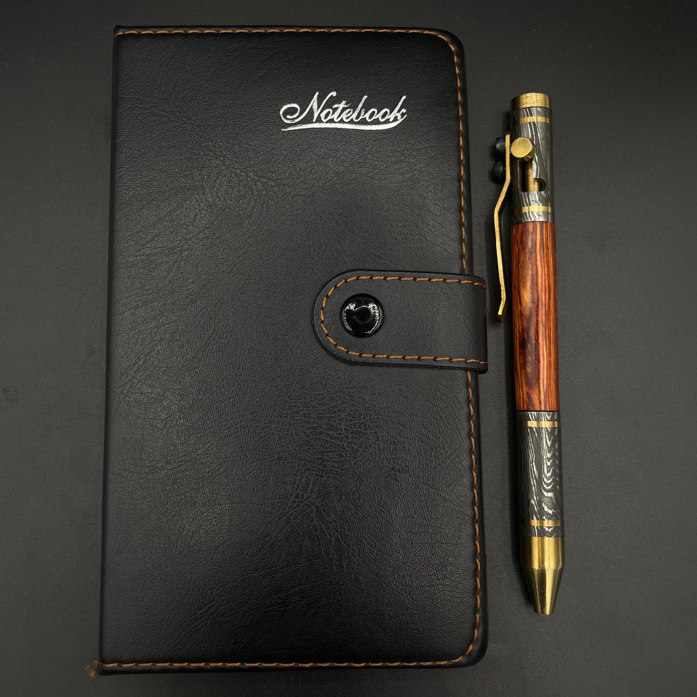 Handmade Damascus Steel & Wood Pen: Brass Accents, Luxury Writing Instrument