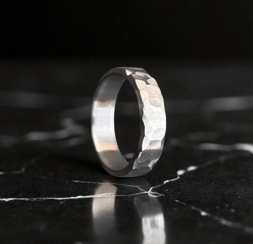 Hammered Titanium Ring – Rustic Matte Men’s Band – Handmade Wedding or Promise Ring.