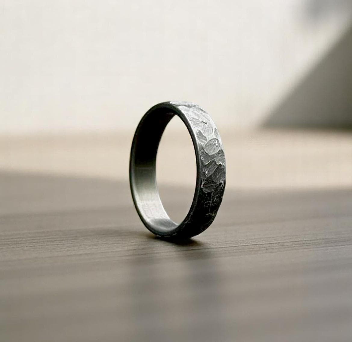 Zirconium Rock Handcraft Ring Hammered Zirconium Black Ring Hammered 5mm Black Ring For Men Personalize Gift Anniversary Gift Wedding Band.