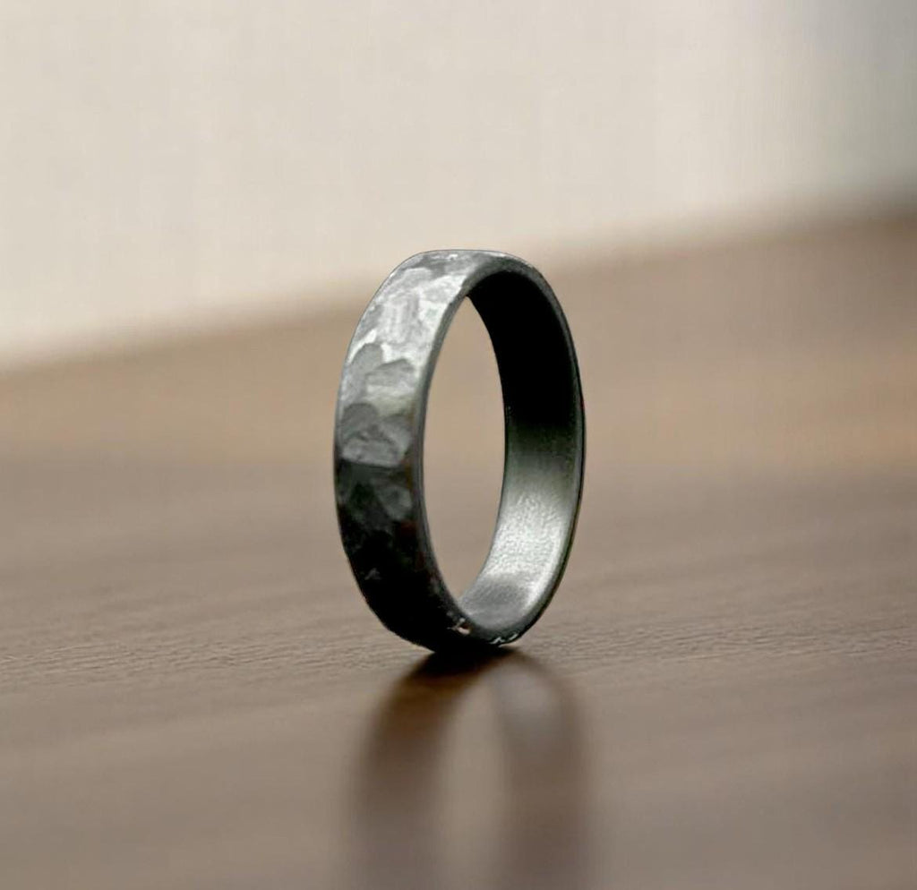 Zirconium Rock Handcraft Ring Hammered Zirconium Black Ring Hammered 5mm Black Ring For Men Personalize Gift Anniversary Gift Wedding Band.