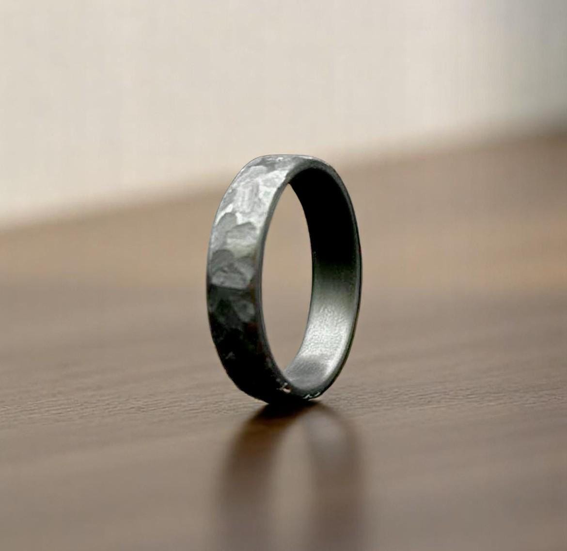 Zirconium Rock Handcraft Ring Hammered Zirconium Black Ring Hammered 5mm Black Ring For Men Personalize Gift Anniversary Gift Wedding Band.