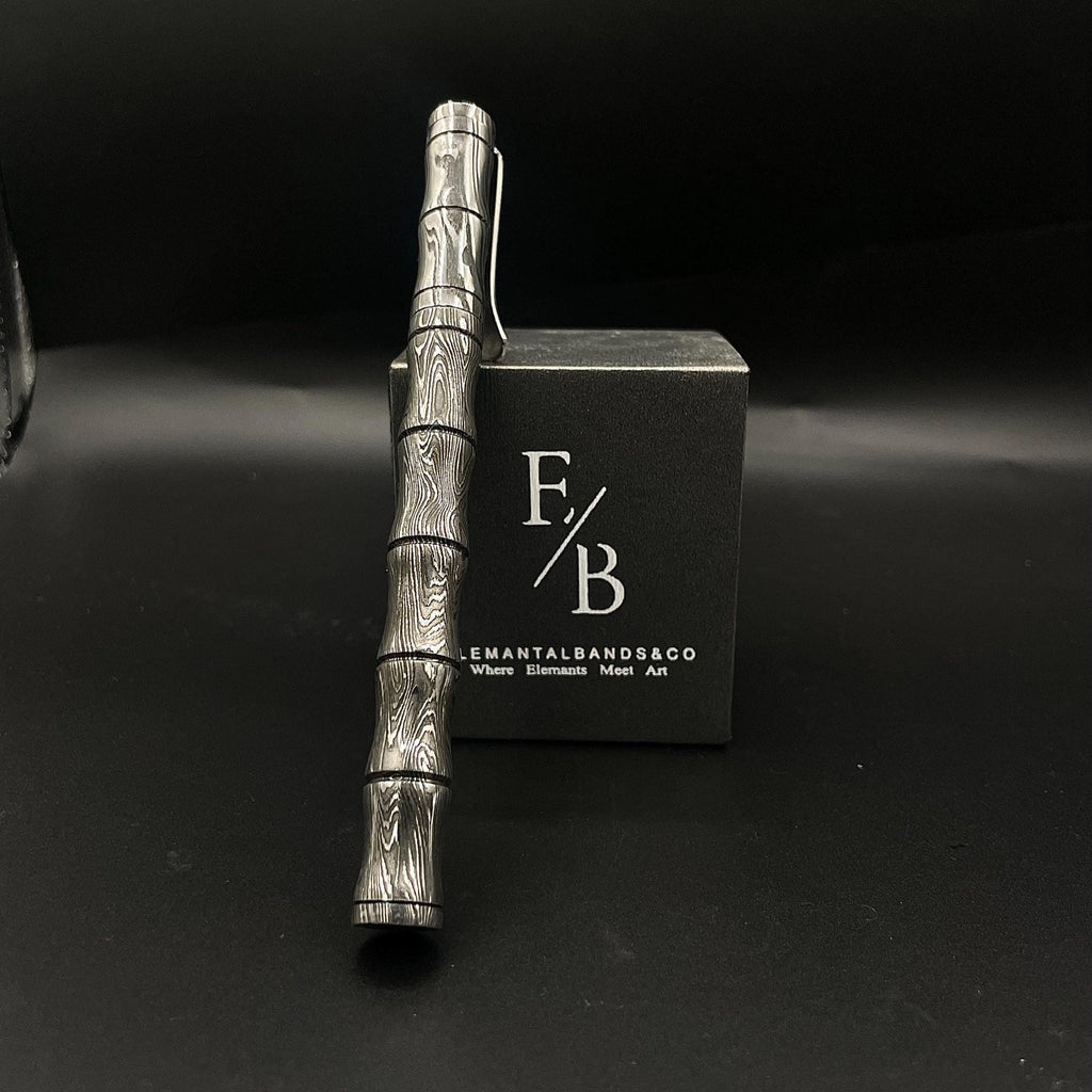Handmade Damascus Steel Pen: Bamboo-Style Luxury Writing Instrument