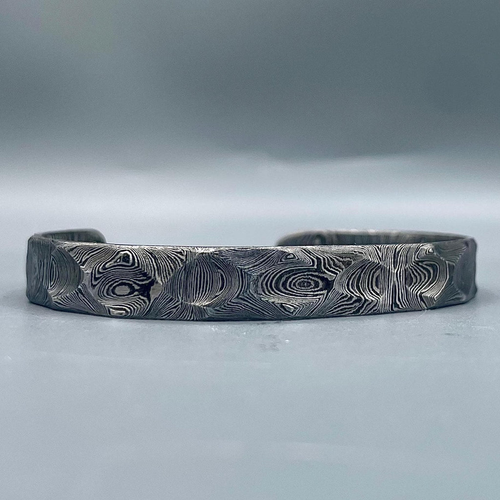 Handmade Damascus Steel Cuff Bracelet: Rustic Hammered Bangle