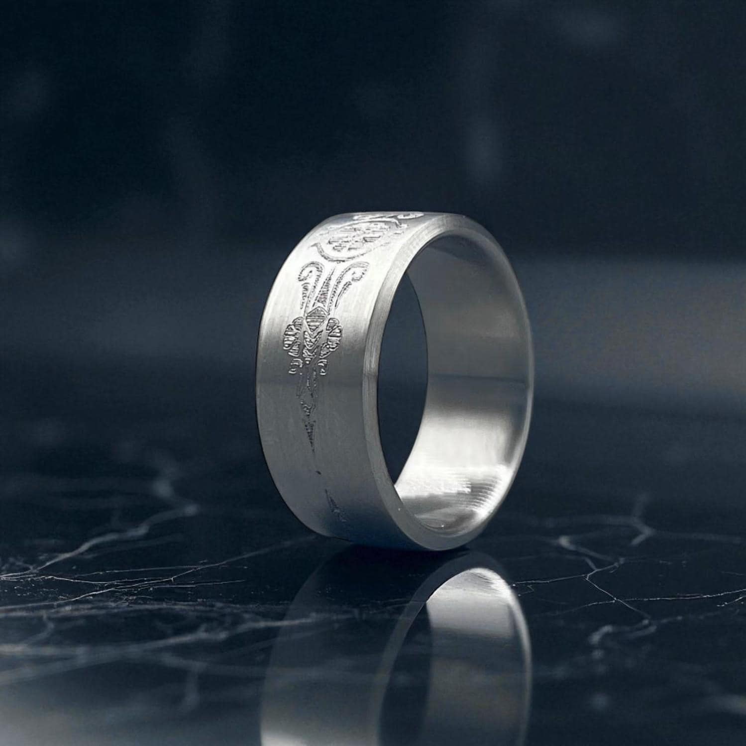 Engraved Titanium Ring – Ornate Vintage Pattern – Handmade Men’s Wedding Band.