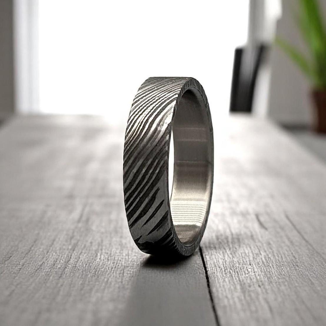 Hammered Titanium Ring: Handcrafted Rock Texture Wedding Band