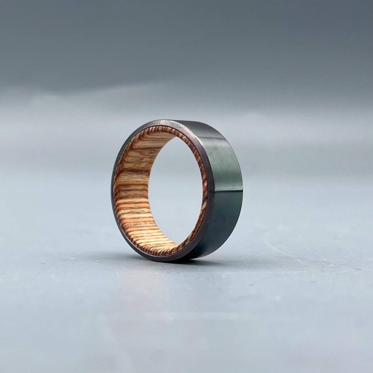 Black Zirconium Whiskey Barrel Ring: Rustic Men's Wedding Band