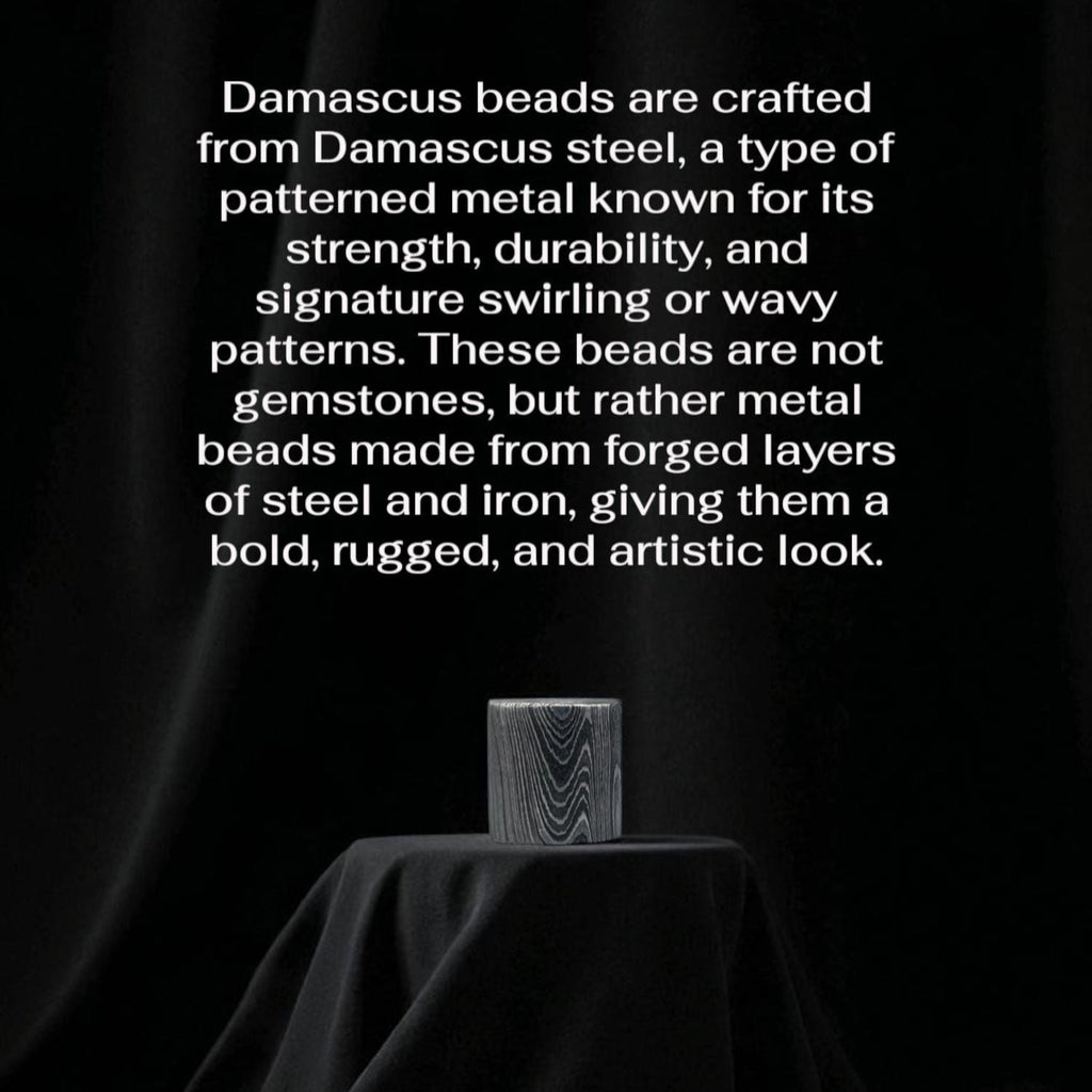 Lava Stone Bead Bracelet with Damascus Steel Barrel – Handmade Healing Jewelry with Gift Box.