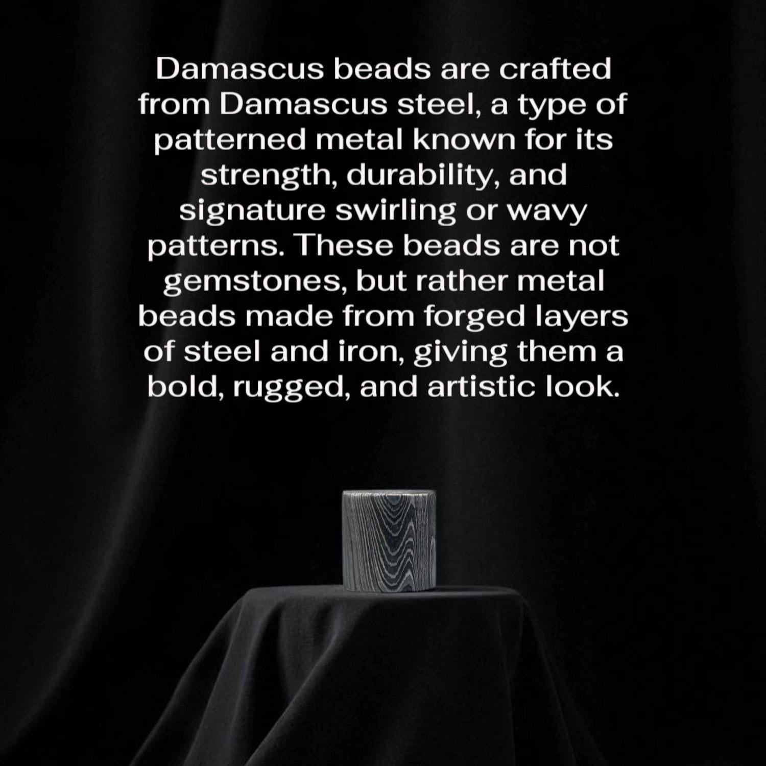 Lava Stone Bead Bracelet with Damascus Steel Barrel – Handmade Healing Jewelry with Gift Box.