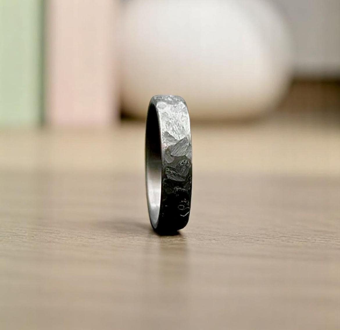 Zirconium Rock Handcraft Ring Hammered Zirconium Black Ring Hammered 5mm Black Ring For Men Personalize Gift Anniversary Gift Wedding Band.