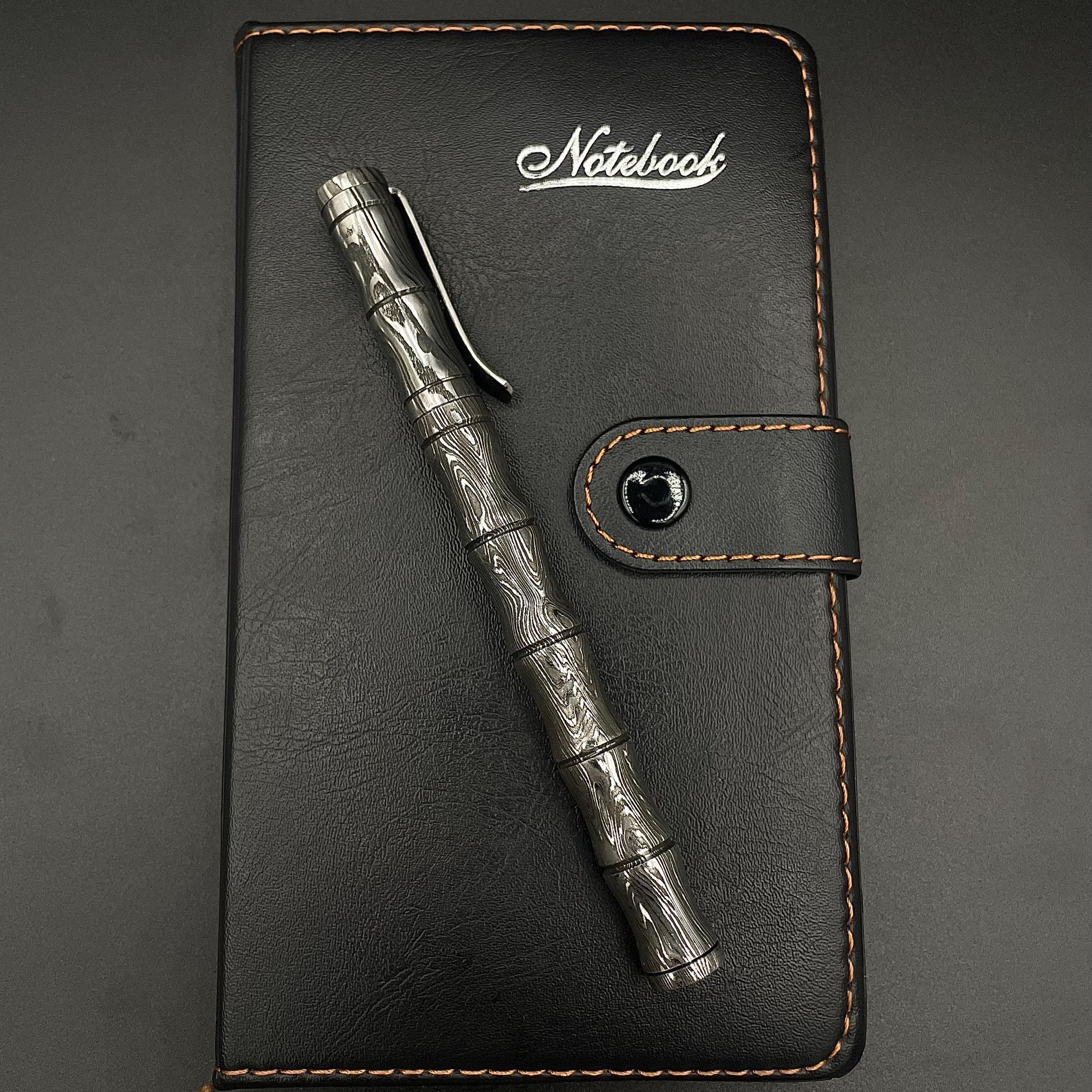 Handmade Damascus Steel Pen: Bamboo-Style Luxury Writing Instrument