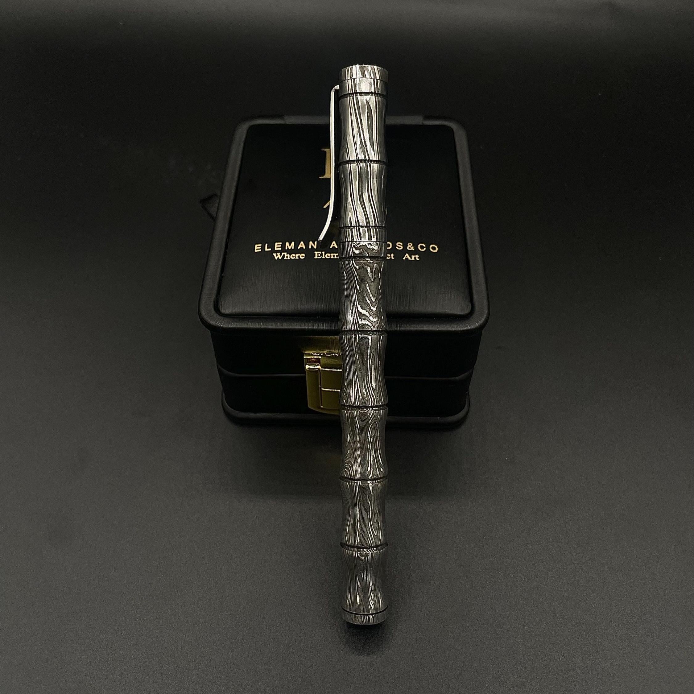 Handmade Damascus Steel Pen: Bamboo-Style Luxury Writing Instrument