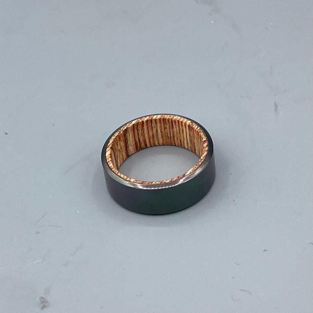 Black Zirconium Whiskey Barrel Ring: Rustic Men's Wedding Band