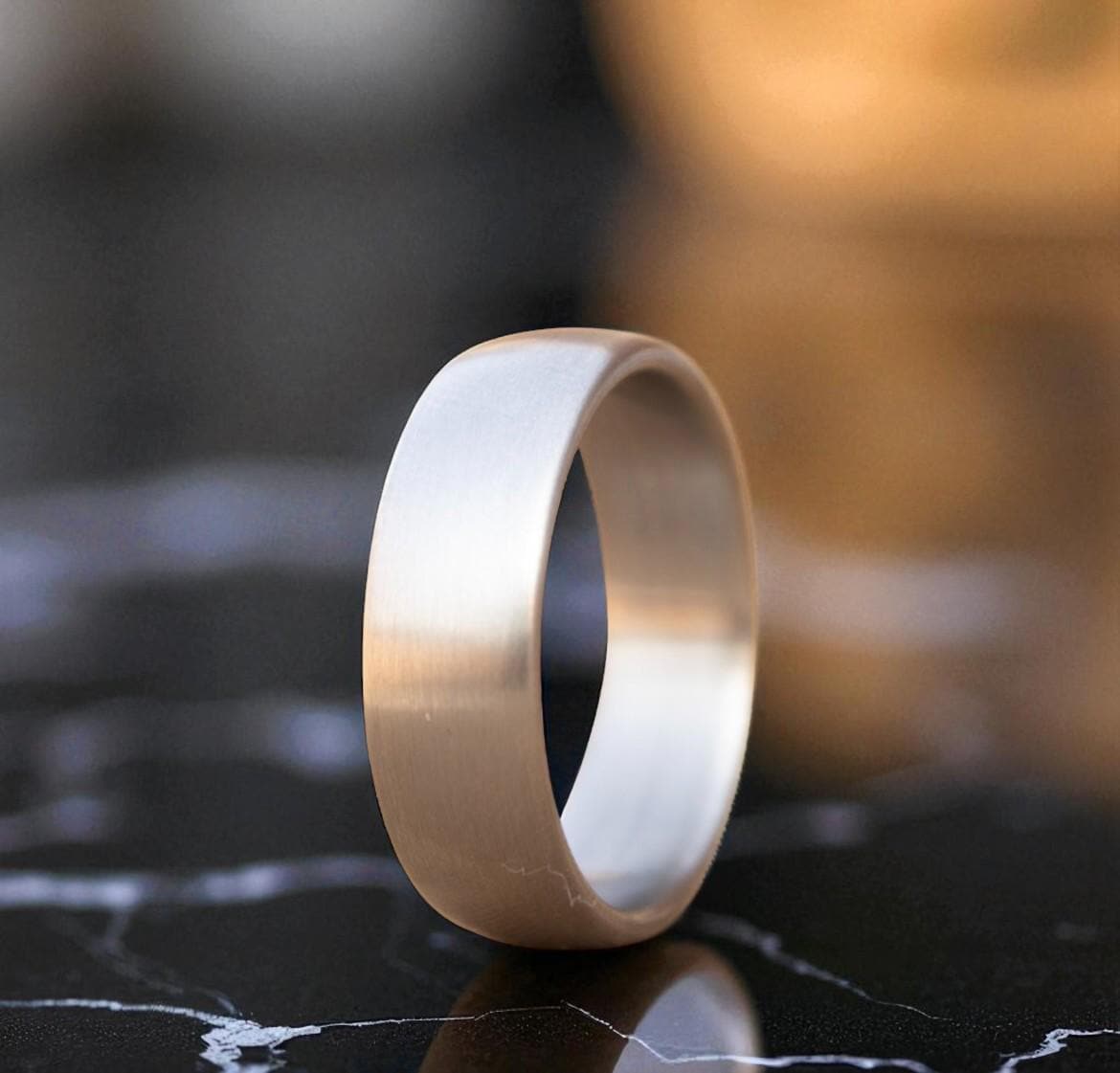 Brushed Silver Titanium Ring: Domed Comfort Fit Wedding Band