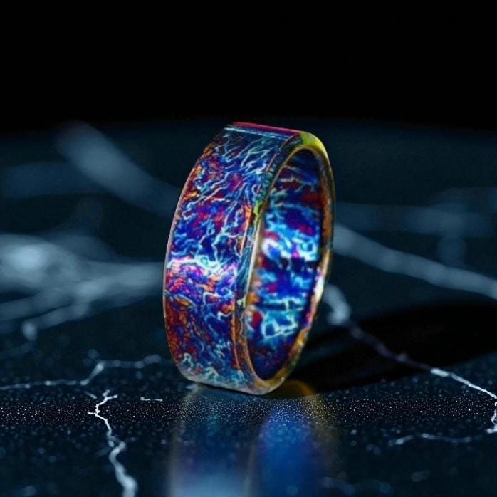 Flame Anodized Titanium Ring: Rainbow Finish Men's Statement Band