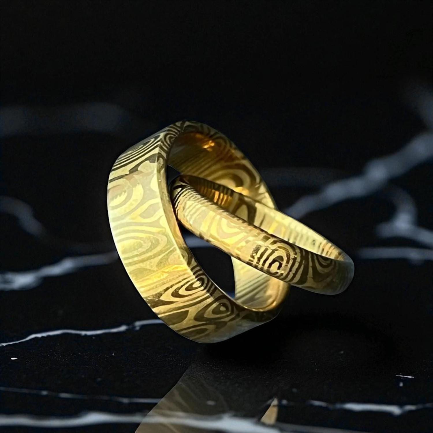 Handmade Damascus Steel Ring: Unique Titanium Wedding Band