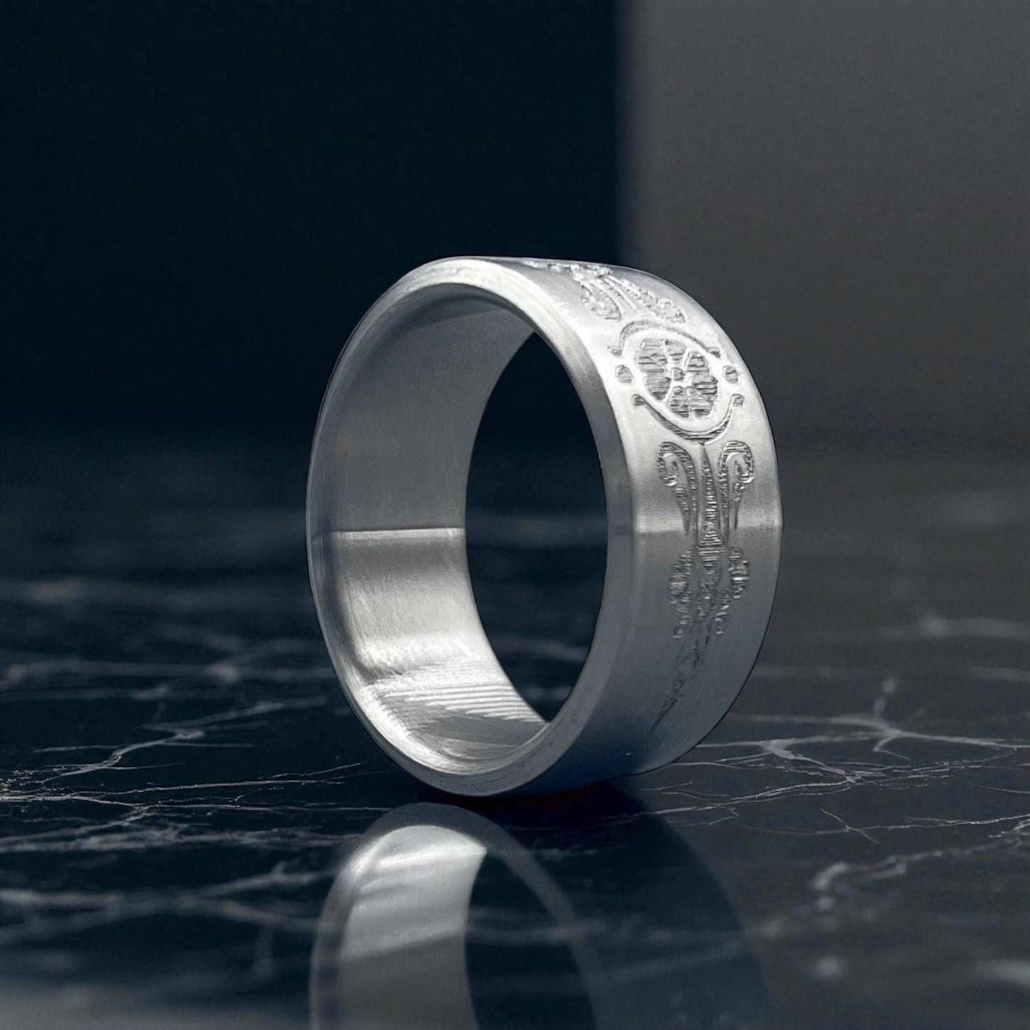 Engraved Titanium Ring – Ornate Vintage Pattern – Handmade Men’s Wedding Band.