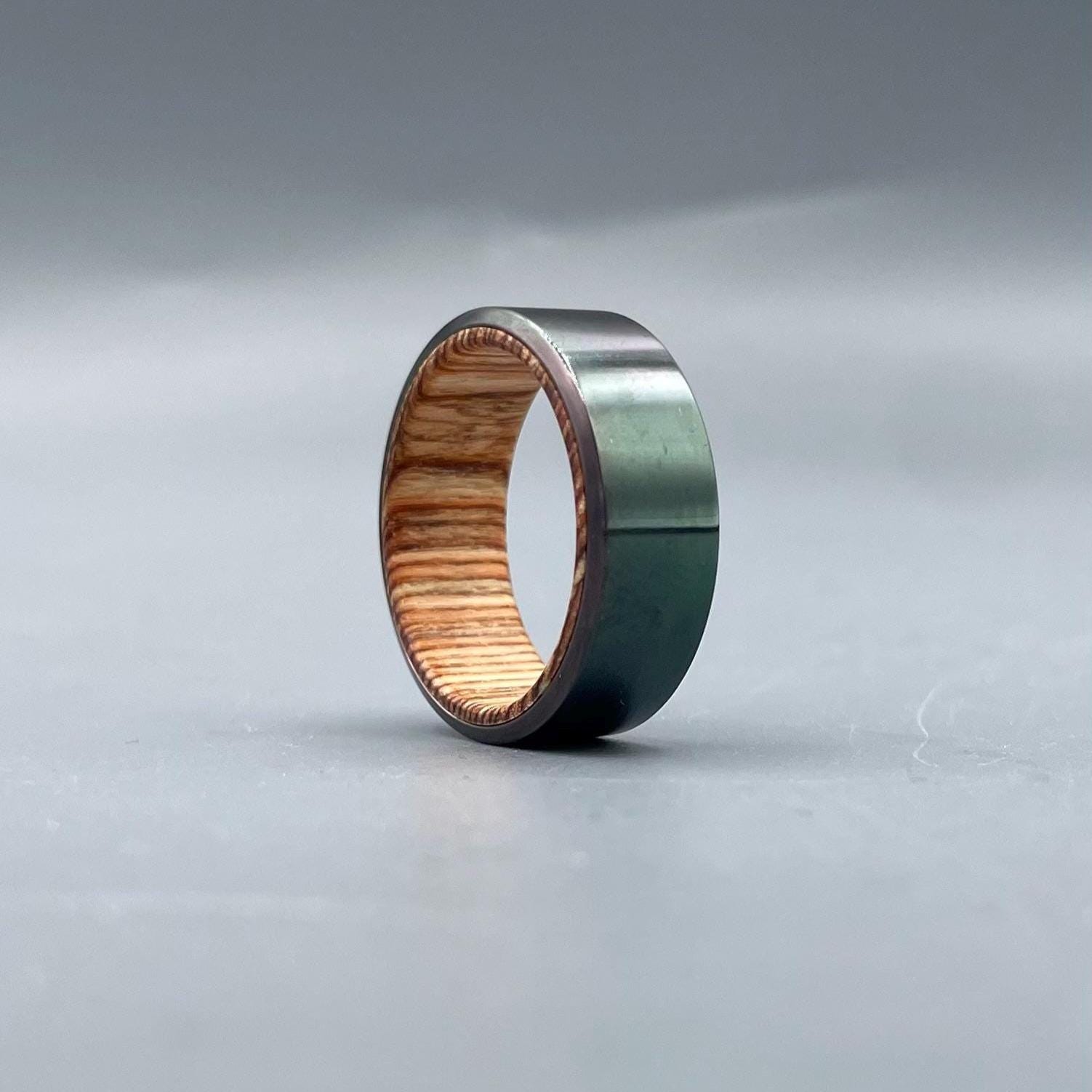 Black Zirconium Whiskey Barrel Ring: Rustic Men's Wedding Band