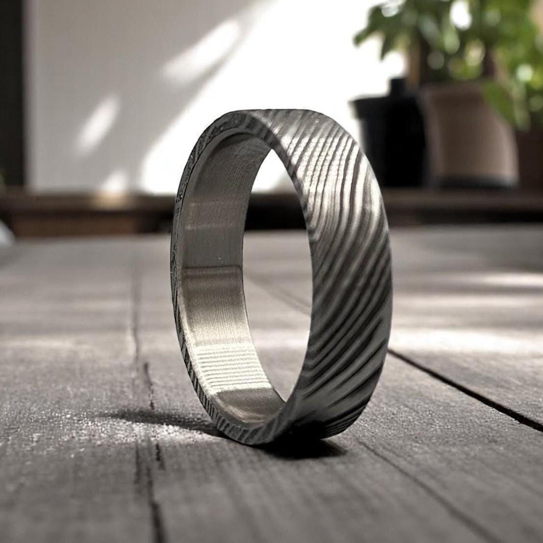 Hammered Titanium Ring: Handcrafted Rock Texture Wedding Band