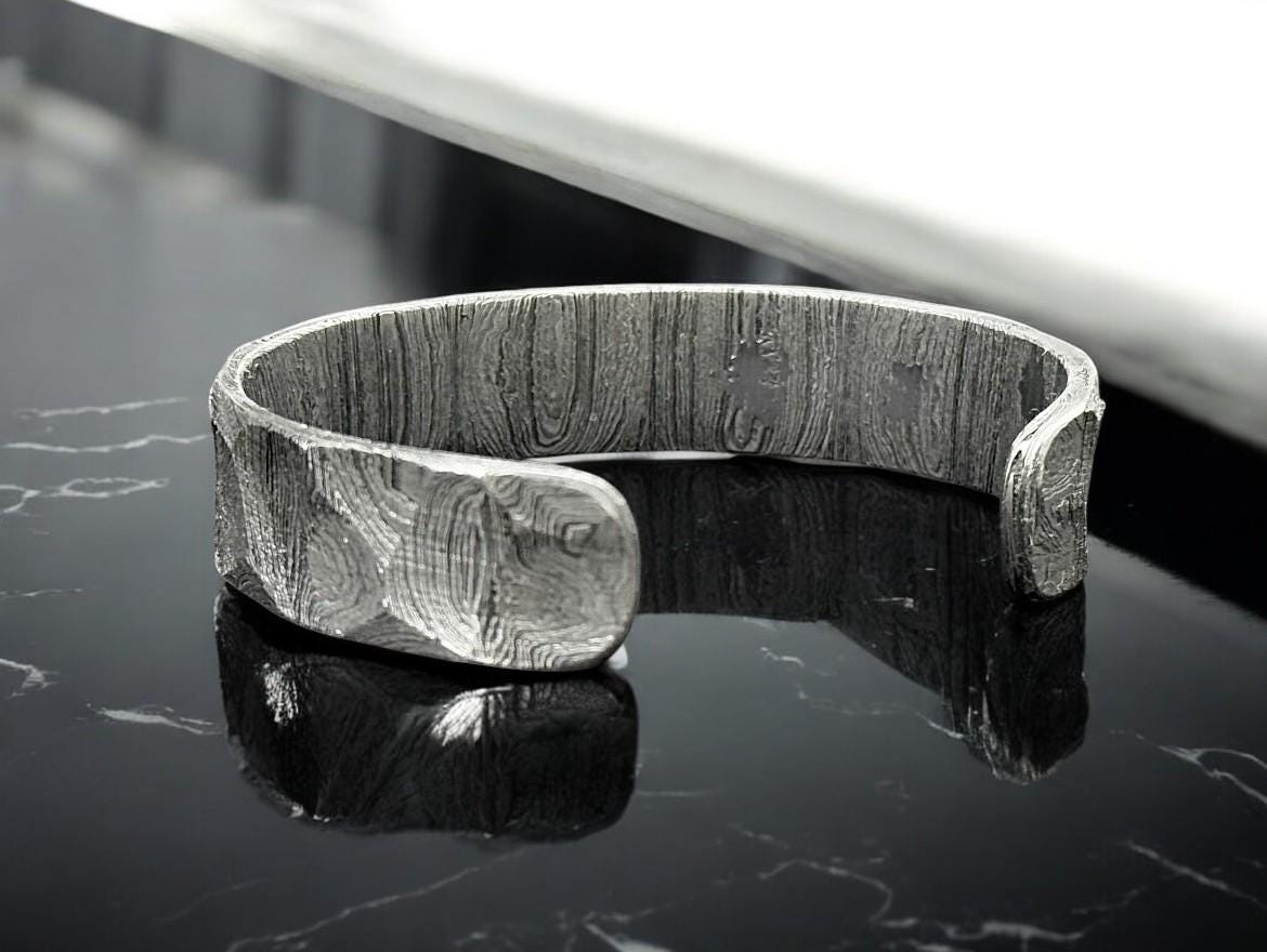 Damascus Bracelet Hammered Steel Viking Modern Jewelry Hand Forged Damascus Unique Bracelet For Men Handmade Wedding Band Anniversary Gift.