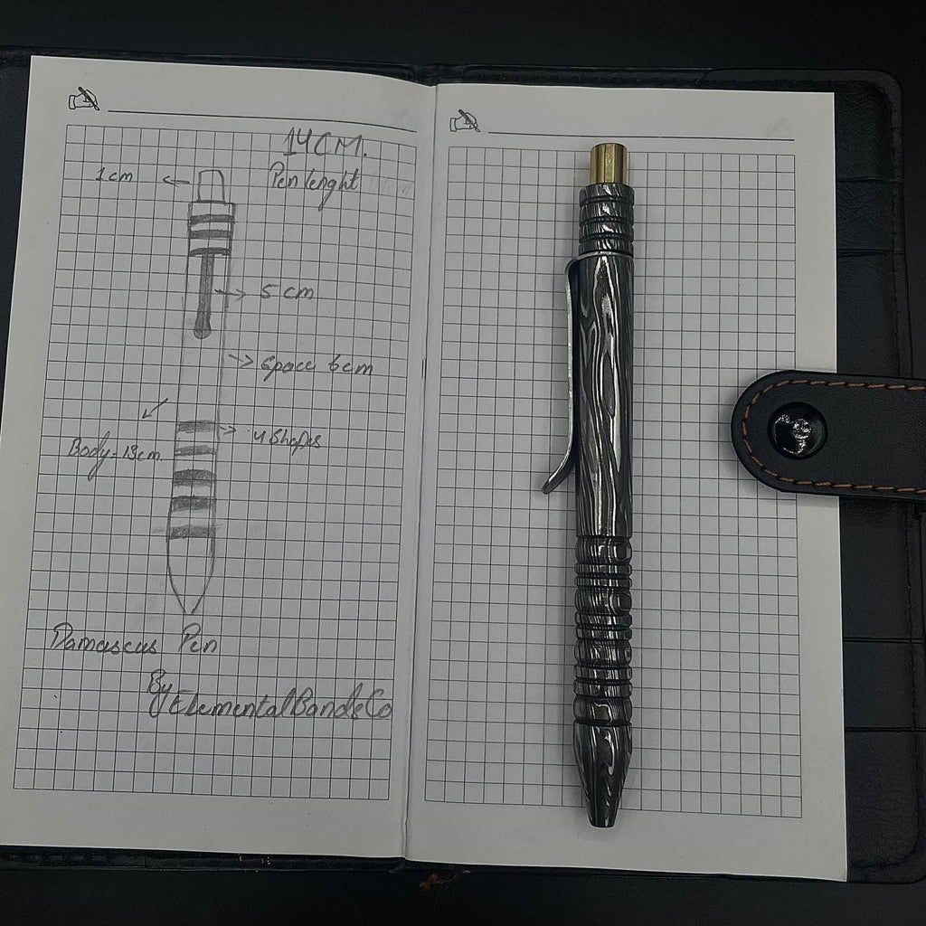 Handmade Damascus Steel Pen: Luxury Brass Accent Writing Instrument
