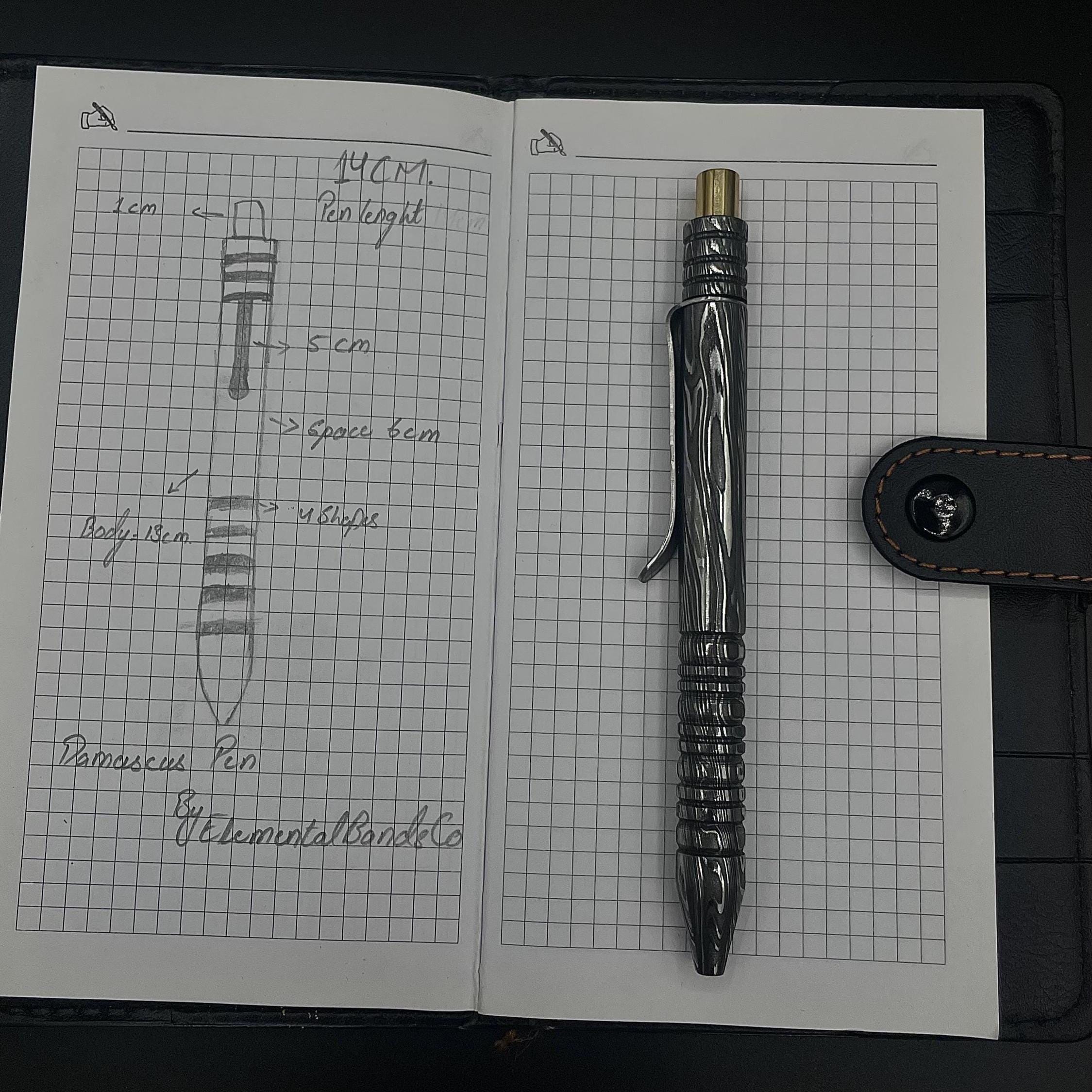 Handmade Damascus Steel Pen: Luxury Brass Accent Writing Instrument