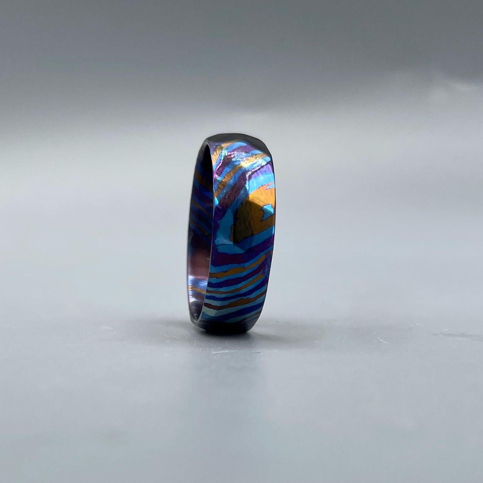 Anodized Timascus Ring: Multicolor Titanium Damascus Wedding Band