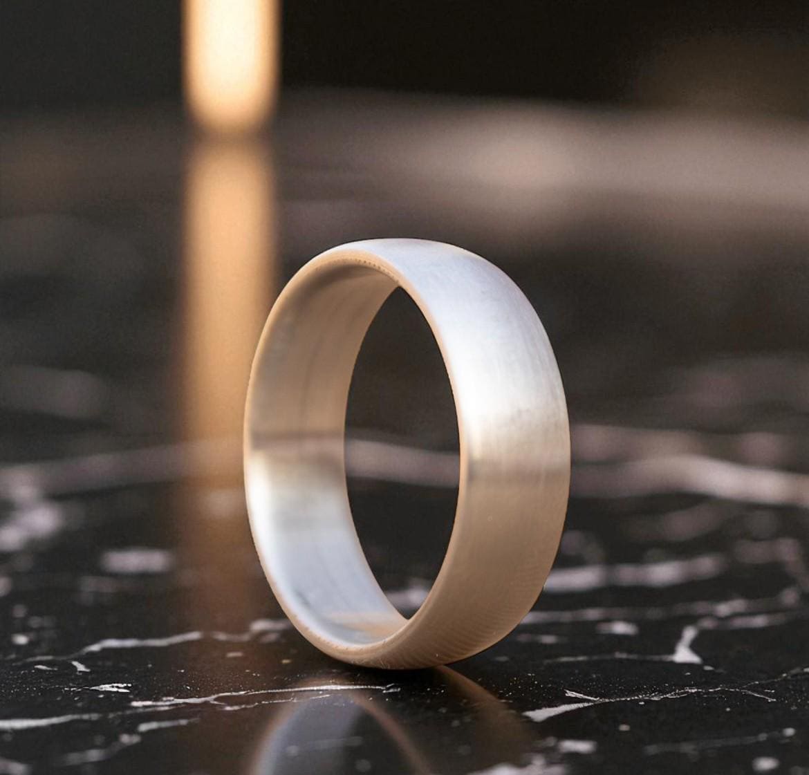 Brushed Silver Titanium Ring: Domed Comfort Fit Wedding Band