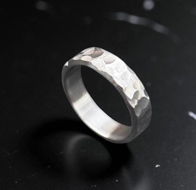 Hammered Titanium Ring – Rustic Matte Men’s Band – Handmade Wedding or Promise Ring.