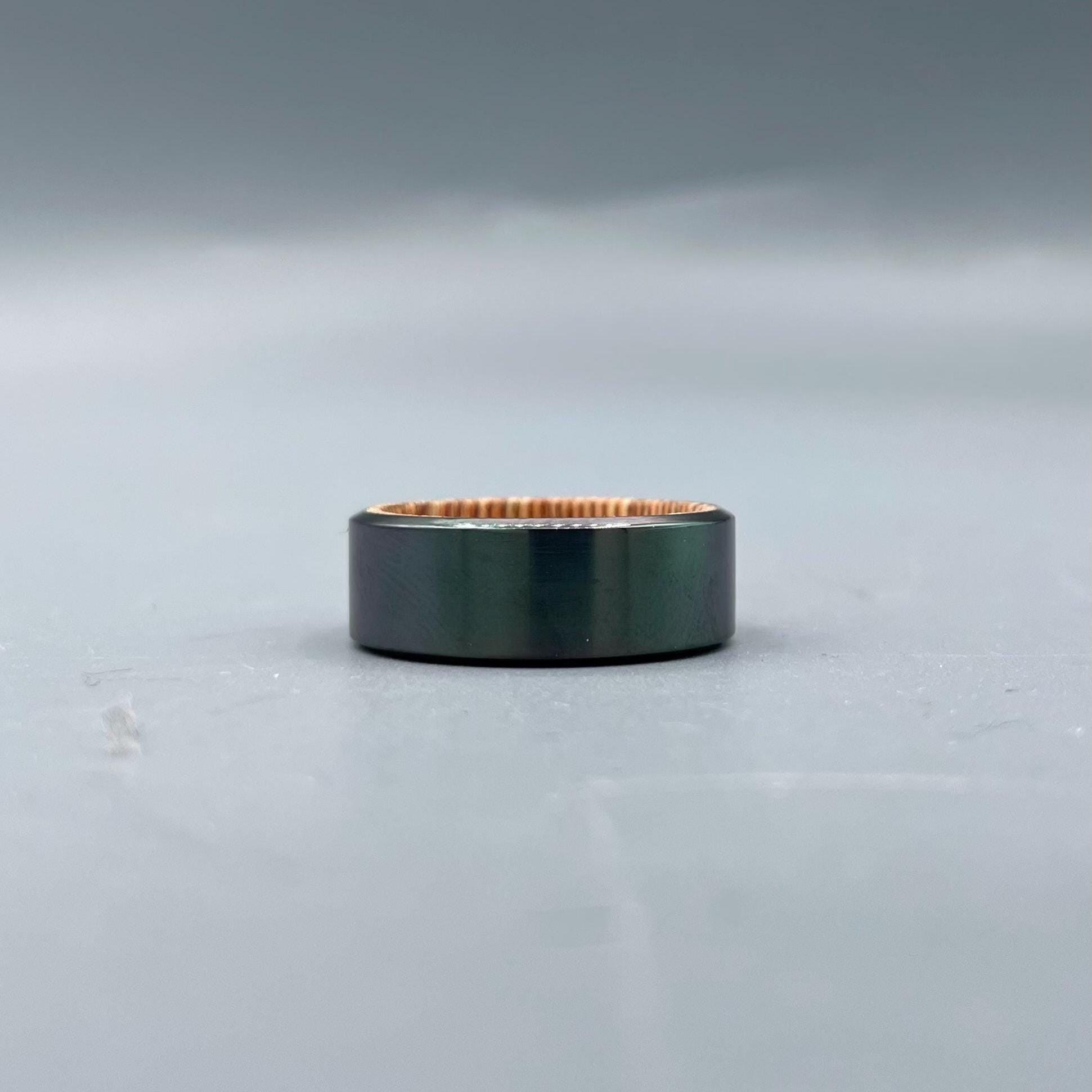 Black Zirconium Whiskey Barrel Ring: Rustic Men's Wedding Band