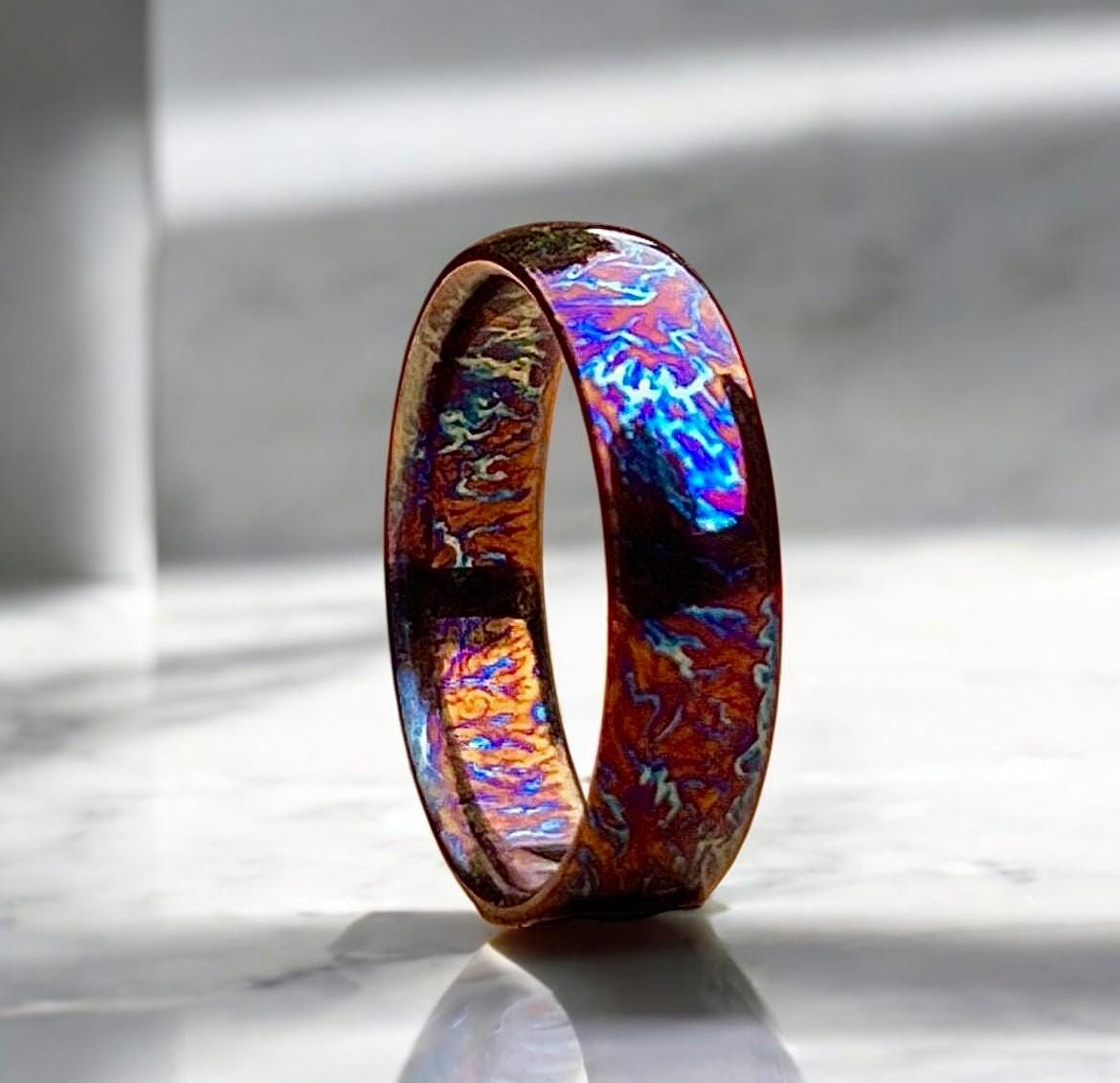 Unique Titanium Random Pattern Anniversary Gift For Her Personalized Gift Heat Anodized Handcrafted Titanium Colorful Titanium Ring For Men.