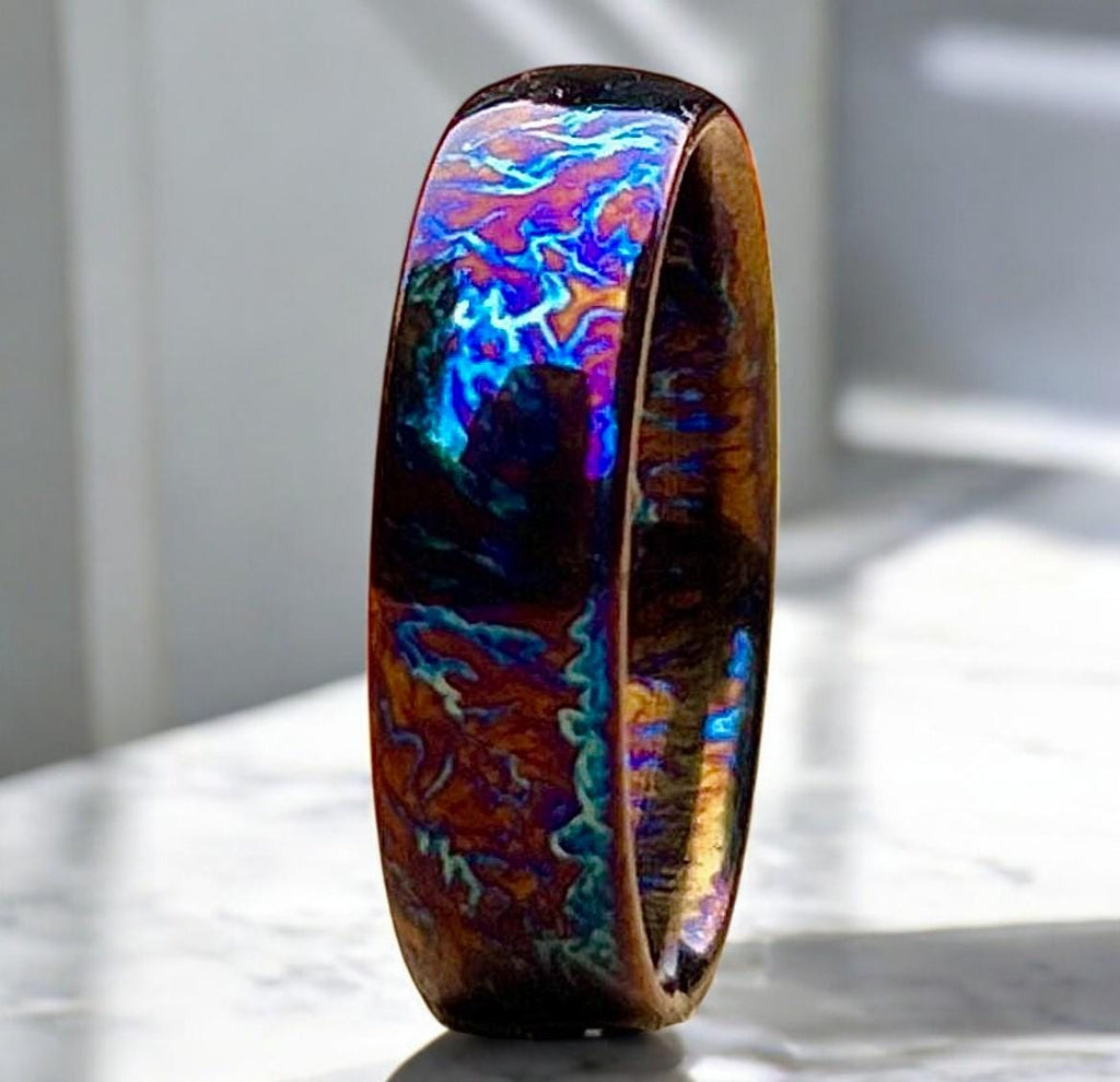 Unique Titanium Random Pattern Anniversary Gift For Her Personalized Gift Heat Anodized Handcrafted Titanium Colorful Titanium Ring For Men.