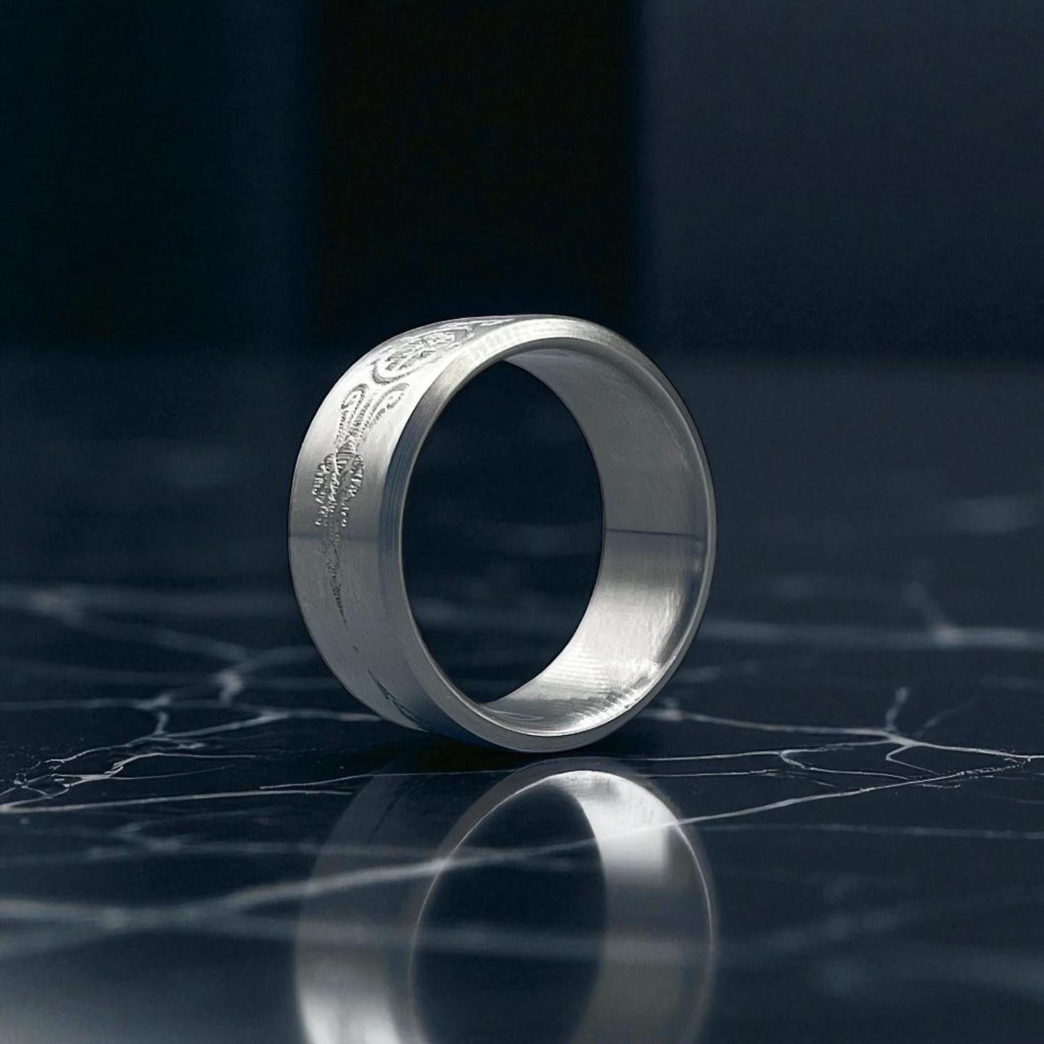 Engraved Titanium Ring – Ornate Vintage Pattern – Handmade Men’s Wedding Band.