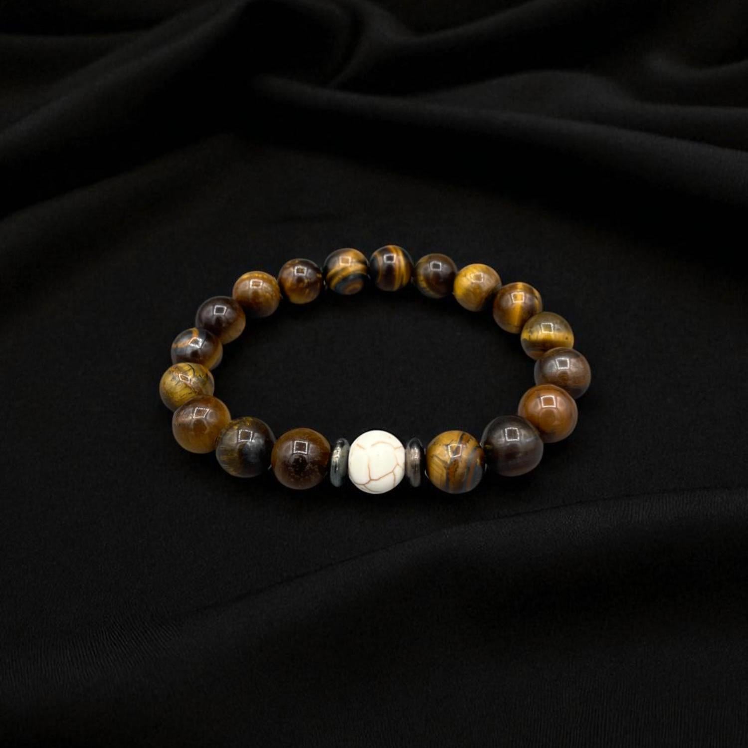 Tiger Eye & Howlite Beaded Bracelet: Men's Healing Crystal Jewelry