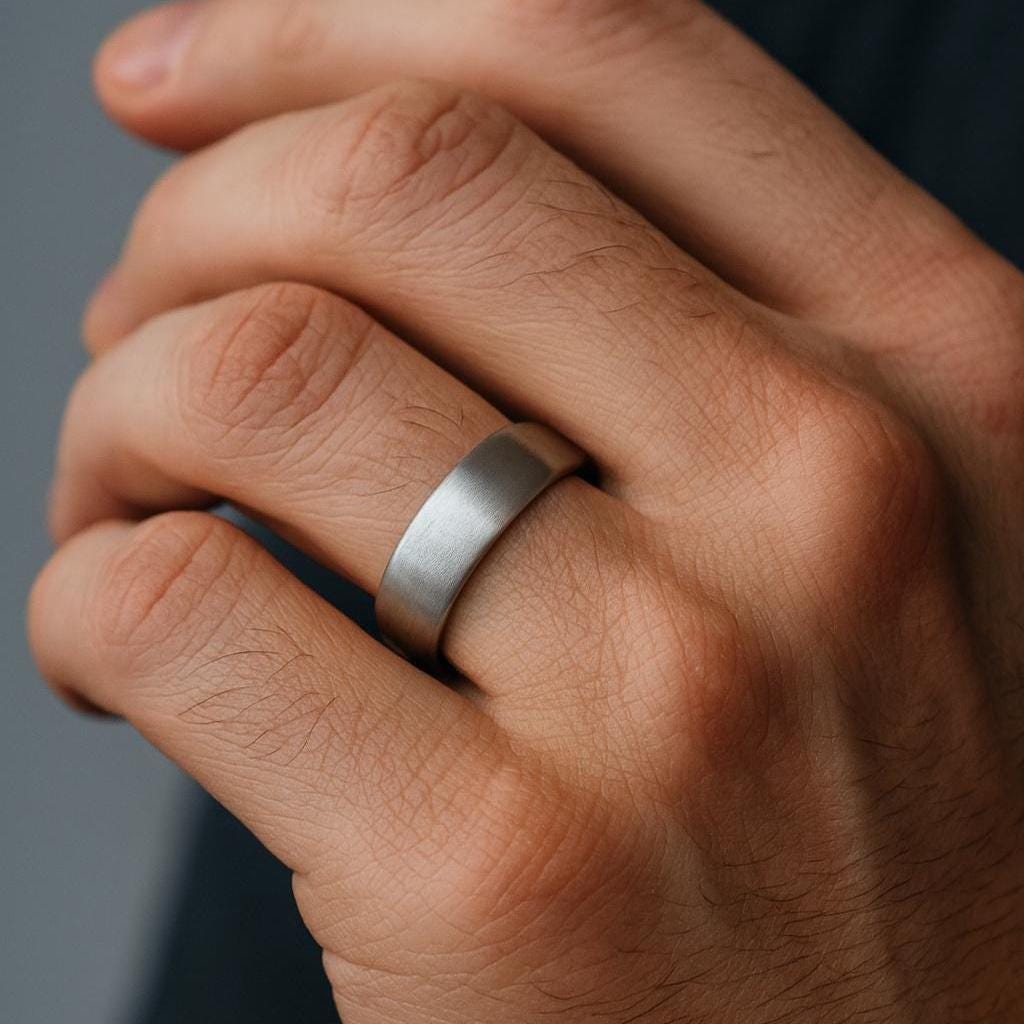 Brushed Silver Titanium Ring: Domed Comfort Fit Wedding Band