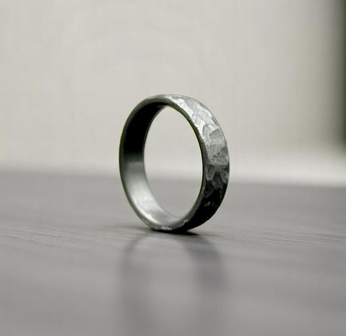 Zirconium Rock Handcraft Ring Hammered Zirconium Black Ring Hammered 5mm Black Ring For Men Personalize Gift Anniversary Gift Wedding Band.