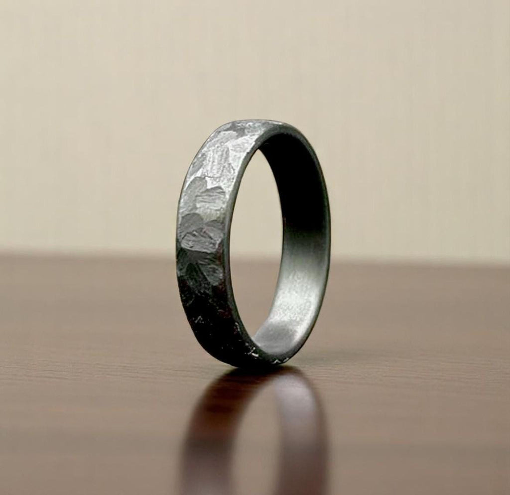 Zirconium Rock Handcraft Ring Hammered Zirconium Black Ring Hammered 5mm Black Ring For Men Personalize Gift Anniversary Gift Wedding Band.