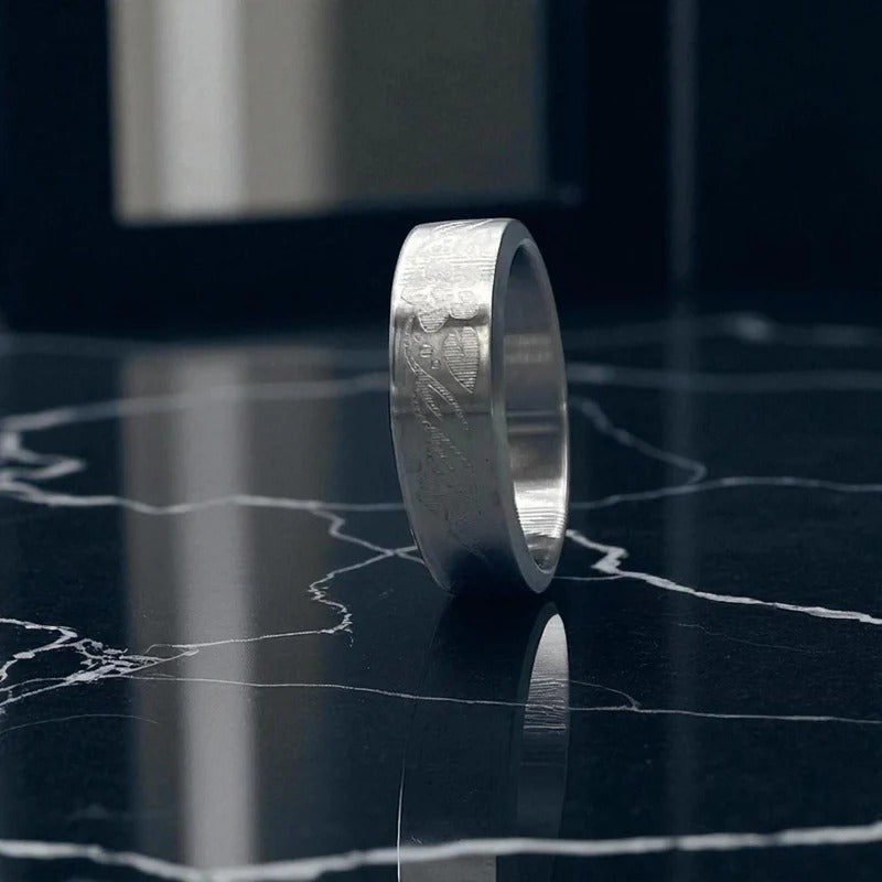 Engraved Titanium Ring – Floral Etched Men’s Band – Handmade Minimal Wedding Ring.