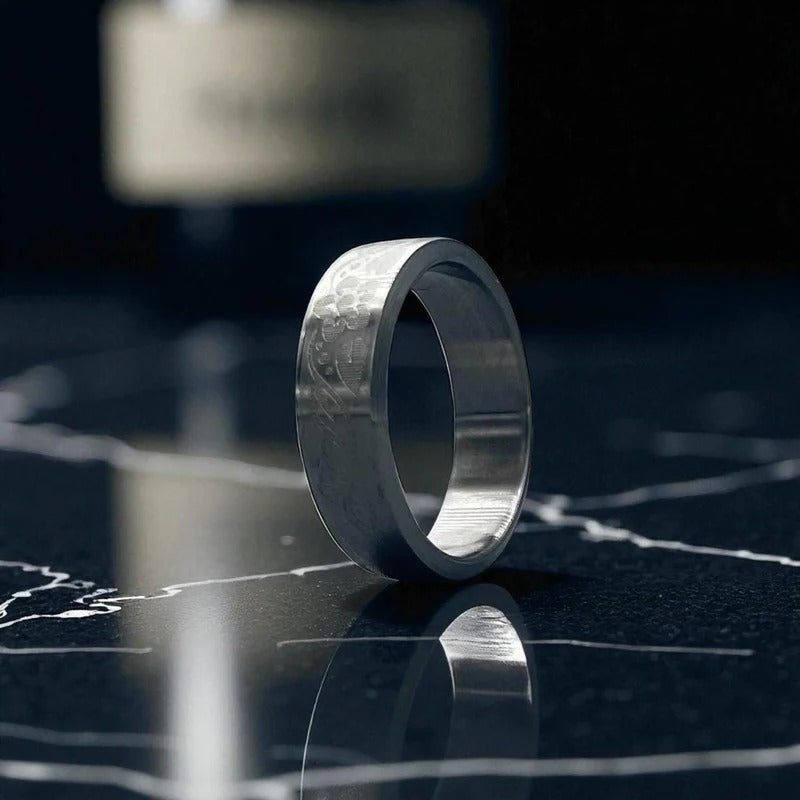 Engraved Titanium Ring – Floral Etched Men’s Band – Handmade Minimal Wedding Ring.