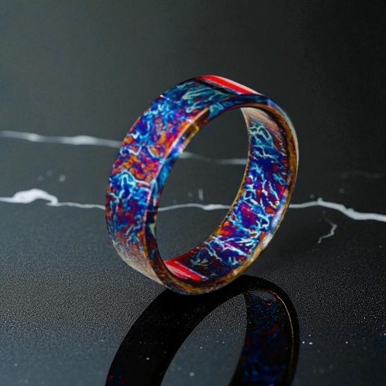 Flame Anodized Titanium Ring: Rainbow Finish Men's Statement Band