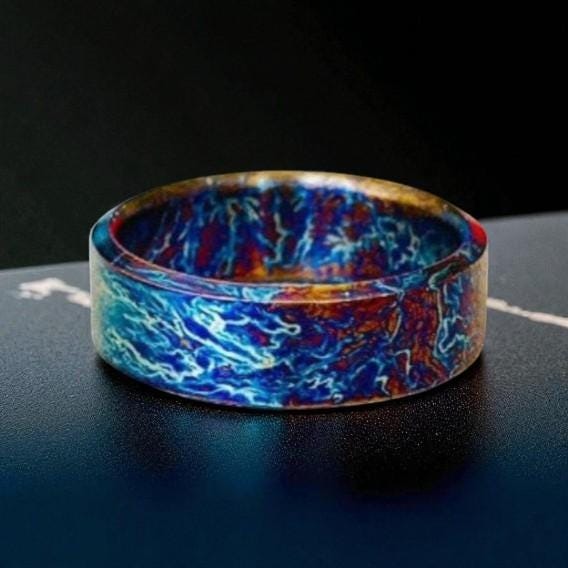 Flame Anodized Titanium Ring: Rainbow Finish Men's Statement Band
