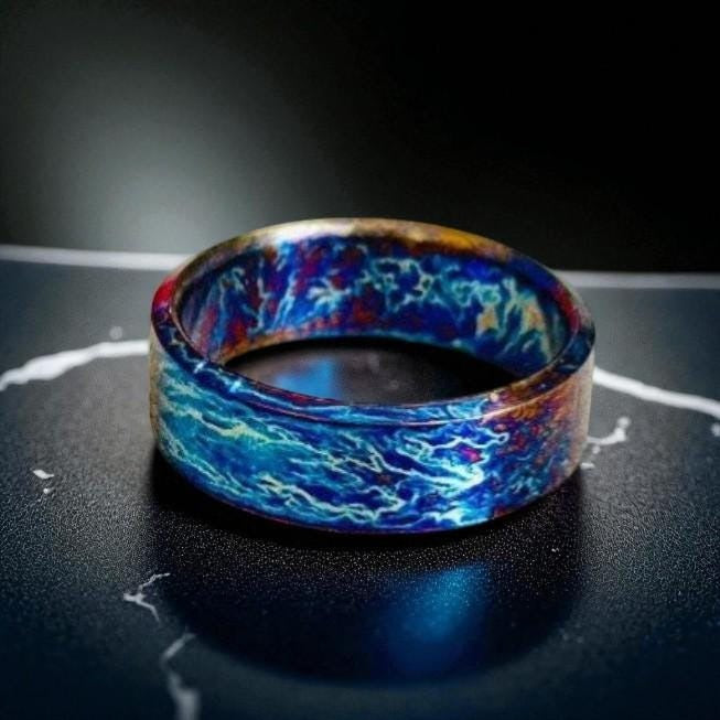 Flame Anodized Titanium Ring: Rainbow Finish Men's Statement Band